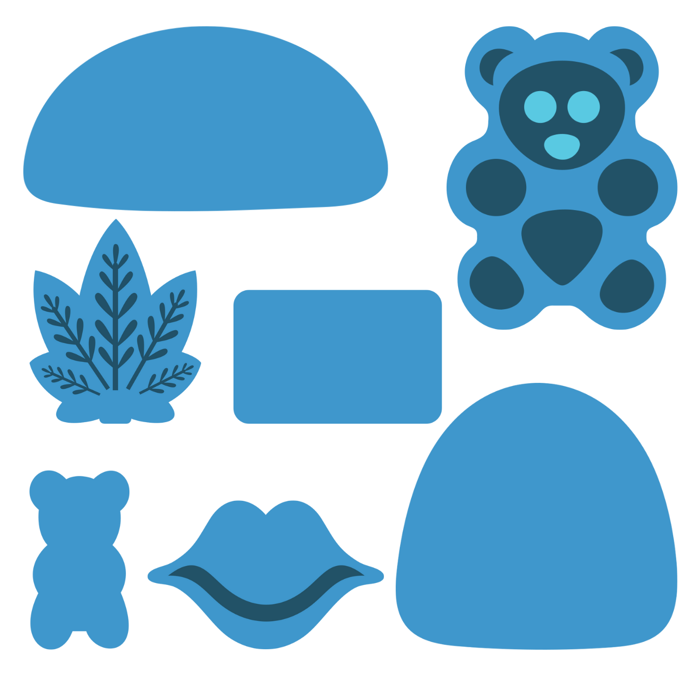 Custom shapes and sizes of our custom gummy manufacturing options we offer at TrustWorks